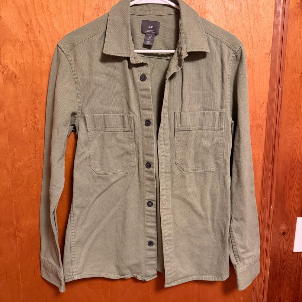 H&M Military-Style Olive Utility Shirt Jacket